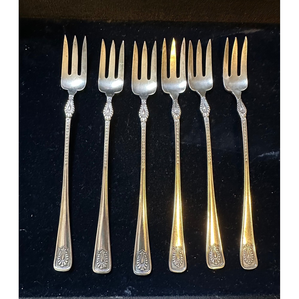 6 Antique Towle S.P. Seafood Cocktail Forks Norwood‎